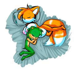 anthro big_breasts breasts canine closed_eyes female fox fur furry genderswap hedgehog huge_breasts male mammal manic_the_hedgehog miles_prower norithics pink_nipples pregnant sleeping sonic_(series) tails tailsko