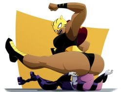 2girls absurd_res ass ass_on_face big_ass breasts clothed clothing dc dc_comics hi_res jinx_(dc) pantha ravenravenraven supervillainess teen_titans wrestling_outfit