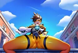 ai_generated cameltoe fingering_through_clothes masturbating masturbation overwatch spread_legs tracer