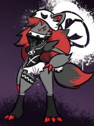 artist_request chain_necklace female_pokemon female_zoroark furry graffiti_background grey_fur hand_on_hip logo logo_on_clothes nintendo pokemon pokemon_(species) pokemon_sm pokemon_usm punk_girl team_skull zoroark