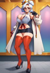 ai_generated breasts child_bearing_hips female glasses high_heels nintendo nipples paladinheart purah purah_(tears_of_the_kingdom) pussy tears_of_the_kingdom the_legend_of_zelda thighhighs