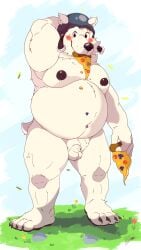 absurd_res anthro balls bear belly big_belly big_niples blush breasts curvy_figure digital_media_(artwork) epic_games feet food fortnite fotnite fur genitals hi_res kemono male mammal moobs muscular nipples nude overweight overweight_male pecs pekkorekko penis pizza polar_patroller shirtless simple_background small_penis solo tail