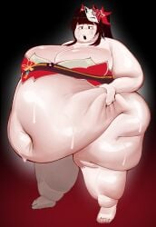 1girls bbw belly_overhang fat honkai:_star_rail hoyoverse huge_belly mihoyo morbidly_obese no_bottoms outgrowing_clothes sparkle_(honkai:_star_rail) ssbbw sweat takamoom weight_gain