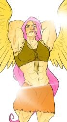 animation_meme art_trend artist_request flutterguy fluttershy_(mlp) human_artist humanization humanized humanized_pony instagram_source long_hair meme meme_reference mlp_g4 muscular my_little_pony no_ai pink_hair shitpost solo solo_focus trend yellow_body you_made_me_mlp_meme