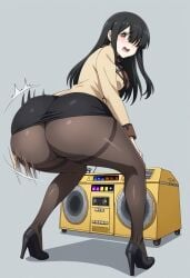 1girls ai_generated ass ass_jiggle ass_shake big_ass black_hair body_control boombox breasts brown_eyes date_a_live dekutree10 female gold_boombox_(prevence) huge_ass jiggling_ass long_hair looking_at_viewer looking_back pantyhose pencil_skirt shiizaki_hinako twerk twerk_hypnosis twerking