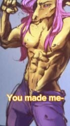 animation_meme art_trend artist_request flutterguy fluttershy_(mlp) human_artist humanization humanized humanized_pony instagram_source long_hair meme meme_reference mlp_g4 muscular my_little_pony no_ai pink_hair shitpost solo solo_focus trend yellow_body you_made_me_mlp_meme