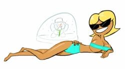 1girls big_breasts bikini bikini_bottom bikini_top blonde_hair breasts etcexera female knick_knack lying_on_side snowglobe snowman sunglasses tagme