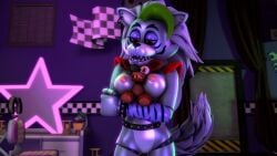 3d 4k disboi215 ear_piercing earrings five_nights_at_freddy's five_nights_at_freddy's:_security_breach fnaf foxy_(fnaf) green_hair grey_body highres horny_expression horny_face horny_female object_between_breasts pink_nipples plush plushie purple_lipstick red_shoulder_pads roxanne_wolf_(fnaf) sfm shoulder_pads silver_body silver_hair solo source_filmmaker spiked_bracelet wholesome wolf wolf_ears wolf_girl wolf_tail yellow_eyes