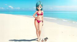 ai_generated beach blue_hair bulma bulma_(dragon_ball) bulma_briefs dragon_ball dragon_ball_z vlad_jojo