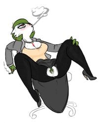 after_sex after_vaginal anthro anthrofied big_breasts blush breasts cleavage clothed cum cum_drip cum_in_pussy earrings etcexera gardevoir high_heels jewelry milf nintendo oc original_character pearl_necklace pokemon pokemon_(species) smoking sweat sweating tagme tights