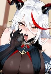 1girls aegir_(azur_lane) ai_generated ass azur_lane big_breasts breasts fellatio_gesture female female_focus heart-shaped_pupils hips huge_ass huge_breasts large_breasts light-skinned_female mature_female nipples nipples_visible_through_clothing open_mouth tongue tongue_out white_hair wide_hips yellow_eyes