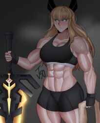 2d 2d_(artwork) abs athletic athletic_female biceps blonde_female blonde_hair blonde_hair blonde_hair_female blue_eyes blue_eyes_female exercise_clothing female female_focus female_only fingerless_gloves gloves glowing_eyes illyana_rasputin jso light-skinned_female light_skin magical_sword magik_(illyana_rasputin) magik_(marvel_rivals) marvel marvel_rivals muscular muscular_female solo solo_female solo_focus sweat sweating sweating_female sweaty sweaty_body sword thick_thighs thighs toned toned_female weapon