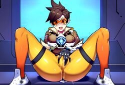 ai_generated cameltoe fingering_through_clothes masturbation overwatch spread_legs tracer