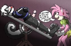 amy_rose anthro ball_gag blush bondage bound caroo classic_amy_rose clothed clothing cock_ring crying drooling erection evil_smile gag geoffrey_st_john hedgehog nude penis rape rosy_the_rascal_(archie) saliva sega skirt skunk smile sonic_(series) sonic_the_hedgehog_(series) tickling torture what