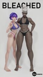 2girls 3d african african_female age_difference asian asian_female barefoot bleached canadian dark-skinned_female feet gilf grey_hair juno_(overwatch) overwatch overwatch_2 sojourn_(overwatch) underwear vemsky3d vietnamese