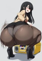 1girls ai_generated ass ass_expansion ass_jiggle ass_shake big_ass black_hair body_control boombox breasts brown_eyes date_a_live dekutree10 female gold_boombox_(prevence) huge_ass jiggling_ass long_hair looking_at_viewer looking_back pantyhose pencil_skirt shiizaki_hinako twerk twerk_hypnosis twerking