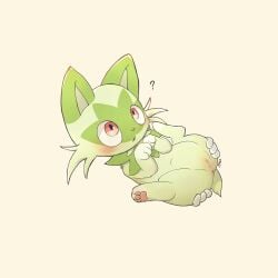 1:1 2026 absurd_res anus blush cheek_tuft colored confusion digital_drawing_(artwork) digital_media_(artwork) disembodied_hand facial_tuft felid feline female feral fur generation_9_pokemon genitals green_body green_eyes green_fur hi_res kjh_22 legs_up mammal neck_tuft nintendo open_mouth paw_pose pawpads paws pink_nose pink_pawpads pokemon pokemon_(species) pose presenting presenting_vulva question_mark raised_paw red_eyes signature simple_background solo solo_focus spread_legs spreading sprigatito tuft vulva white_background white_hands
