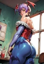 ai_generated ass bat_wings big_ass big_butt civitai darkstalkers head_wings leotard lilith_aensland panviewai panviewai pinup purple_hair red_eyes short_hair stockings succubus thighs wings