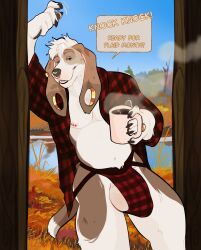 absurd_res anthro balls bulge canid canine canis clothing digital_drawing_(artwork) digital_media_(artwork) domestic_dog doorway facial_piercing fur genitals hair hi_res jockstrap likanen male male_anthro mammal nipple_piercing nipples nose_piercing nose_ring pattern_clothing pattern_shirt pattern_topwear piercing plaid plaid_clothing plaid_shirt plaid_topwear ring_piercing shirt solo tail topwear underwear