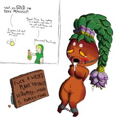 anthro blush breasts cum cum_in_mouth cum_inside deku_(tloz) deku_princess deku_scrub english_text female link majora's_mask monster_girl no_nipples sign tatl tears text the_legend_of_zelda video_games wide_hips