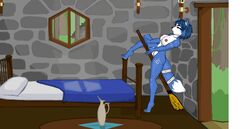 animated anthro bed blue_fur blue_hair broom canine crotch_rub female fox fur furry gorepete hair krystal legend_of_krystal mammal nintendo nude penis sex star_fox video_games window