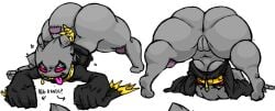 animate_inanimate anus_peek ass banette big_ass big_butt black_clothing black_eyes black_topwear bottom_heavy bottomless bottomless_female clothed clothing collar cotton_tail doll fanart featureless_feet feet female front_view generation_3_pokemon genitals ghastlybum grey_body hand_on_hip huge_butt humanoid jack-o_pose laugh laughing_at_viewer long_sleeves looking_at_viewer looking_back looking_back_at_viewer milktooth narrowed_eyes nintendo oc patch_(fabric) pink_sclera pokémon_(species) pokemon pokemon_(species) pupils pussy pussy_lips rear_view scared_bum sexy short_stack shortstack simple_background slit_pupils smile snickering solo tagme thick_thighs topwear white_background wide_hips zipper zipper_mouth