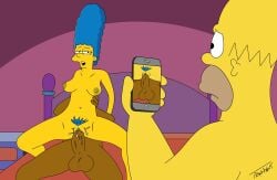 cowgirl_position cuckold cuckolding dark-skinned_male filming homer_simpson marge_simpson sex simpsons the_simpsons trannsient