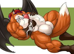 anthro balls bat biceps big_balls canine cum cum_in_mouth cum_inside fox fur furry hybrid hyper hyper_penis kartos male male_lactation male_only mammal masturbation muscles nipples pecjob pecs penis solo ulysses_canton vein wings