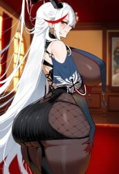 1girls aegir_(azur_lane) ai_generated ass azur_lane big_breasts breasts female female_focus huge_ass huge_breasts large_breasts light-skinned_female mature_female smiling white_hair yellow_eyes