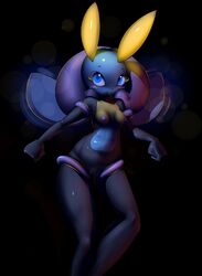 1girls 2014 anthro anthrofied black_background blush breasts deviantart elpatrixf fairy female female_focus female_only fist hands hi_res illumise insect legs looking_away looking_up navel nintendo nipples pokemon pokemon_rse pussy solo standing tongue video_games wings