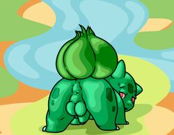 abstract_background anus ass backsack balls bulbasaur color dinosaur eroborus feral flaccid flygon_(artist) green_anus green_body green_penis green_skin looking_back male male_only nintendo nude open_mouth penis pokémon_(species) pokemon pokemon_rgby presenting presenting_hindquarters red_eyes scalie sheath solo video_games