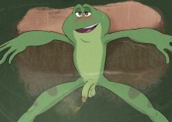amphibian balls blush blush_lines bodily_fluids frog genital_fluids genitals hi_res humanoid_genitalia humanoid_penis illegaleel male peeing peeing_underwater penis prince_naveen semi-anthro solo the_princess_and_the_frog urine watersports