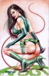 1girls 2017 ass big_ass black_hair breasts female female_only green_eyeshadow marvel nipples rodel_martin solo traditional_media_(artwork) viper_(marvel) whip