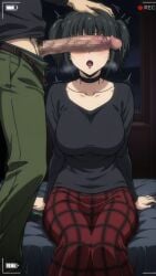 1boy 1girls bedroom big_breasts breasts busty busty_female clothed clothing curvy curvy_figure female goth goth_girl goth_mikasa hips implied_sex jean_kirstein large_breasts male mikasa_ackerman pants_down pigtails sitting sitting_on_bed skirt sweater tits twintails