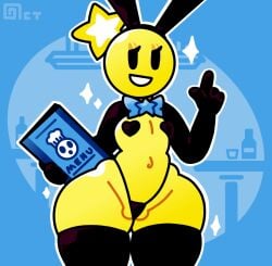 1girls bald bowtie bunny_ears female_only gloves heart_pasties mario_(series) menu navel nintendo octotron2000 paper_mario pasties pussy reverse_bunnysuit self_upload smile smiling solo solo_female star starlow starlow_with_a_body super_paper_mario thick_thighs thighhighs thong wide_hips yellow_skin