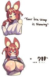 1girls 2026 2d 2d_(artwork) ?!! animal_ears big_breasts black_bra boobs boobs_out bra breasts breasts_out clothed clothing color colored creatures_(company) digital_media_(artwork) english english_text female female_only furry furry_female gen_3_pokemon generation_3_pokemon hair hi_res huge_breasts hyperpatato large_breasts looking_at_partner nipples plusle pokemon pokemon_(species) pokemon_rse purple_eyes red_hair simple_background solo text tits white_background