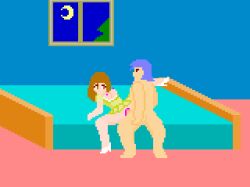 1boy 1girls 2d animated areolae bed breasts brown_eyes brown_hair cleavage cum cum_in_pussy cum_inside dress ejaculation female game_cg jermaneels lying lying_on_back mary_(sensual_quest) medium_breasts nipples penis penis_in_pussy pixel_animation pixel_art pussy sensual_pleasure_2 sex sheets skirt skirt_lift spread_legs tagme thighs vaginal_penetration