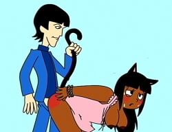 1boy 1boy1girl 1girl 1girls beauty_mark bent_over big_ass black_hair blush blushing blushing_female boobs breasts breasts_out brown_skin cartoony cat_ears cat_girl cat_tail catgirl chubby chubby_female curled_tail curvy curvy_female dark-skinned_female dark_areola dark_nipples dark_skin doggy_style dress flat_colors george_harrison grabbing grabbing_tail holding_tail kaitike large_breasts nightgown no_shading overweight overweight_female self_insert self_upload simple_background smug smug_face summer_dress sweat sweatdrop sweating the_beatles the_beatles_cartoon thick_thighs tied_arms tied_hands tied_up toony