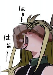 blonde_hair censored_penis covered_in_cum hisui_kanon mouth_open sentai_daishikkaku tongue_out