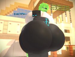 1boy 1girls balls ballsack big_ass big_breasts big_butt bigger_ass black_body black_skin blocky_head breasts clothed_female_nude_male curvy_female curvy_male dialogue hair hb_(hb_the_ender) hbtheender huge_ass huge_breasts huge_butt minecraft nipples nipples_visible_through_clothing nude_male slimer_(stemingbunbun) tagme thick_thighs wide_hips
