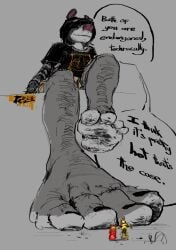 4_toes american_opossum anthro barefoot black_clothing blood bodily_fluids clothed clothing colored_nails colored_toenails cross_(justice_album) crush crushed_micros death dialogue dirty dirty_feet duo english_text extinction extreme_size_difference fatal feet female foot_crush foot_fetish foot_focus fur gore grey_body group hi_res humanoid_feet jibjoblemeza justice_(band) larger_anthro larger_male macro male male/male mammal marsupial micro nails paws plantigrade shirt simple_background sitting size_difference smaller_male snuff soles speech_bubble stomping text threatening toenails toes topwear trio