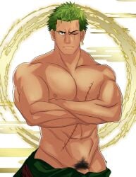 1boy abs angry angry_face artist_signature bara bara_body bara_tiddies bara_tits barazoku beefy big_biceps bigger_male broad_shoulders crossing_arms dated defined_muscles earrings flaccid flaccid_penis frown frowning gay green_hair half_naked half_nude hunk japanese_male kimono larger_male looking_at_viewer male male_focus male_only manly masculine_male muscles muscular muscular_male normal_penis one_piece penis pirate post-timeskip pubic_hair questionable_anatomy roronoa_zoro scar scar_across_eye scar_on_chest scar_on_face scars shirtless solo solo_focus solo_male tall_male taller_male tough_guy trapezius visible_penis without_underwear yaoi