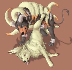 balls canine chainedbirds cum drooling fox houndoom male mammal multiple_tails ninetales nintendo penetration penis pokemon saliva video_games