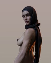 1girls 3d breasts brown_nipples dark-skinned_female dark_skin dat3d female female_only hijab muslim muslim_female nipples original solo
