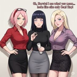 3girls ai_generated hyuuga_hinata ino_yamanaka naruto_(series) sakura_haruno small_penis_humiliation