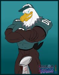 2018 abs american_football avian award big_biceps big_pecs big_penis bird bottomless clothed clothing convenient_censorship darkened_genitals darkmoontoons eagle flaccid green_eyes jersey male male_only muscular muscular_male nfl pecs penis philadelphia_eagles solo sport super_bowl swoop_(philadelphia_eagles) trophy