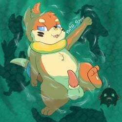 1:1 2026 absurd_res anthro balls buizel digital_media_(artwork) erection facial_piercing fur generation_4_pokemon genitals hi_res lying male nintendo nose_piercing nose_ring nude nude_male on_back open_mouth orange_body orange_fur pastelpaints penis piercing pokemon pokemon_(species) ring_piercing shadow solo spread_legs spreading swimming tan_body tan_fur water