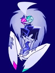 addison_(deltarune) addisona deltarune glasses gradient_body long_tongue ripped_clothing spread_legs tentacle_penis