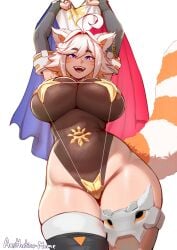 1girls aestheticc-meme animal_ears armwear ass big_ass big_breasts big_thighs breasts demenishki fangs female female_only gigantic_ass gigantic_thighs huge_ass huge_breasts huge_thighs indie_virtual_youtuber legwear leotard light-skinned_female light_skin multicolored_hair open_mouth orange_hair purple_eyes red_panda red_panda_ears red_panda_girl short_hair thick_thighs thighs twitch virtual_youtuber vtuber white_hair
