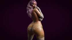 1girls 3d ass big_ass bubble_butt celebrity dark-skinned_female dark_skin female female_only nicki_minaj panties pink_hair real_person rozlinhelms solo
